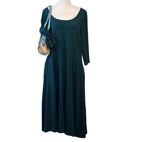 NWT ava & viv 3/4 sleeve dark teal dress w/ full flowy skirt super soft - Picture 1 of 11